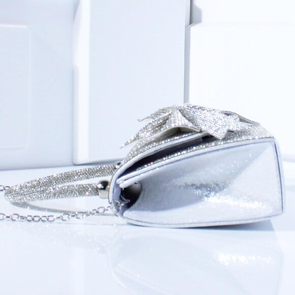 Elegant Small Tote Bag with Silver Bow & Rhinestones - Perfect for Parties - Picture 2 of 7
